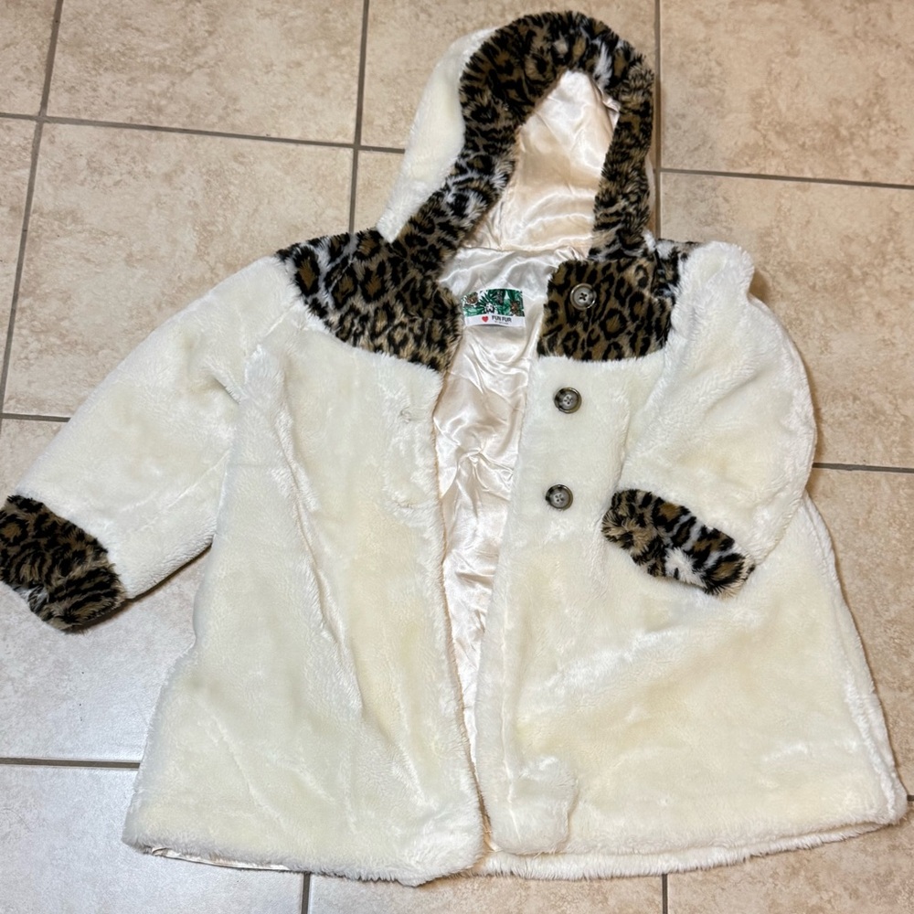 Winter is Arriving Grab this Girls White and Brown Faux Fur Coat